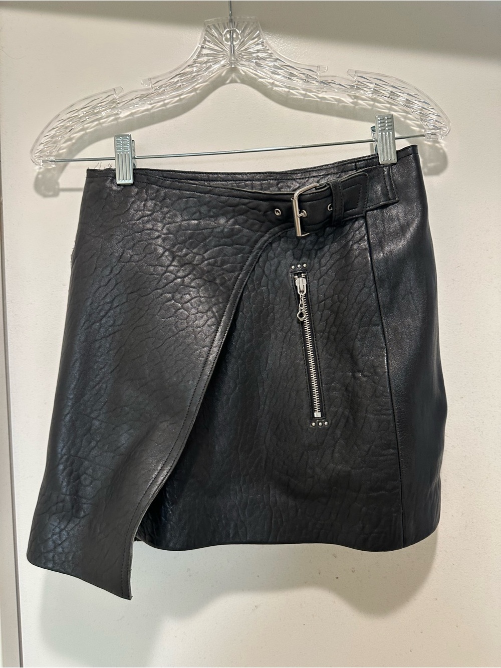 Isabel Marant Etoile Black 100% Lambskin Wrap Mini Leather Skirt w Belt Size 34
